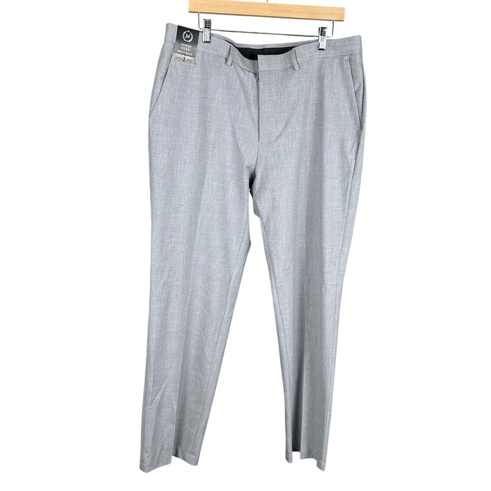 JM Haggar Premium Dress Pants Mens 38x32 Slim Fit Light Grey Super Flex HD00860